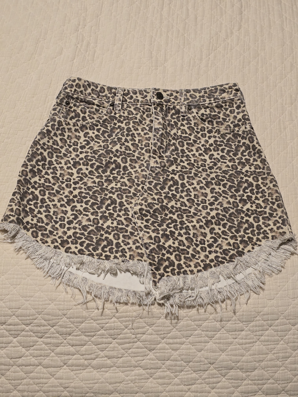 We The Free Leopard Print Frayed Hem Denim Shorts - Beige & Black